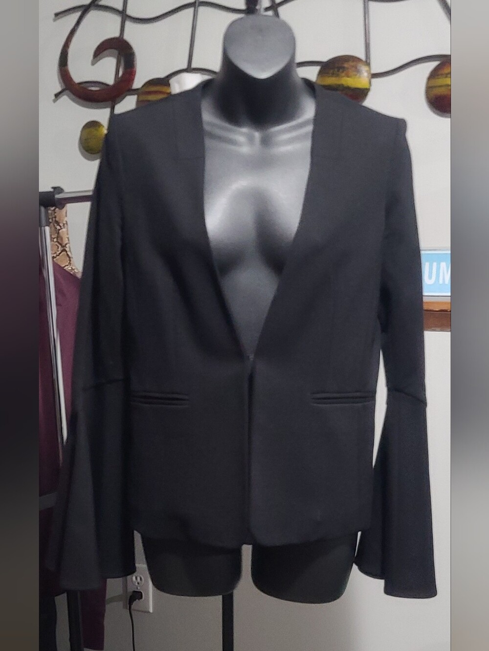 Cartonnier by Anthropology, Black Open-Front Blazer with Bell Sleeves